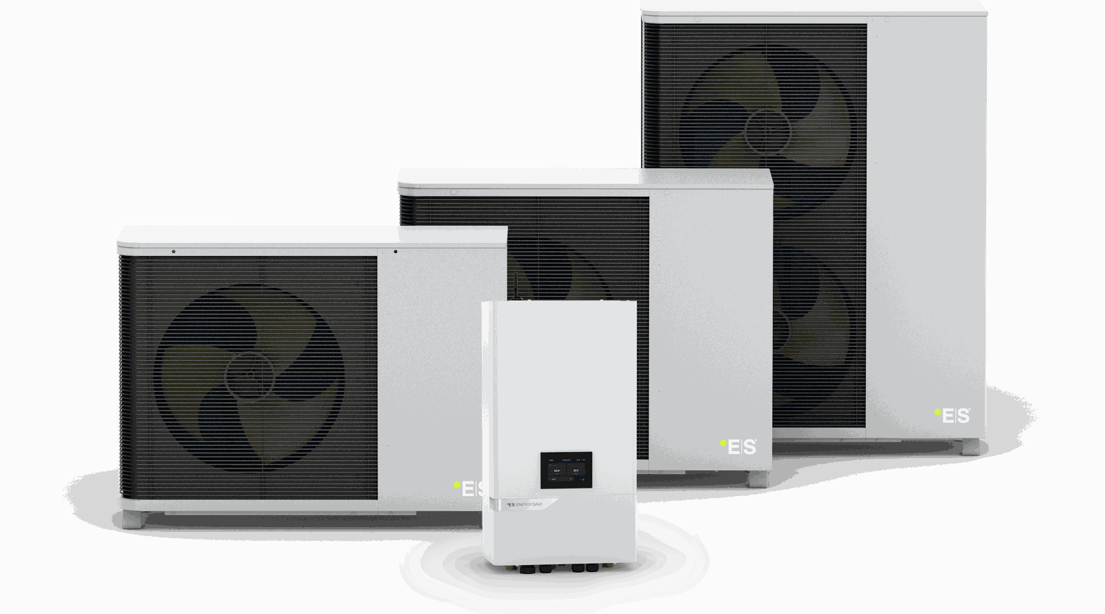 Az ES R290 sorozat három kültéri egysége és a beltéri hidrobox